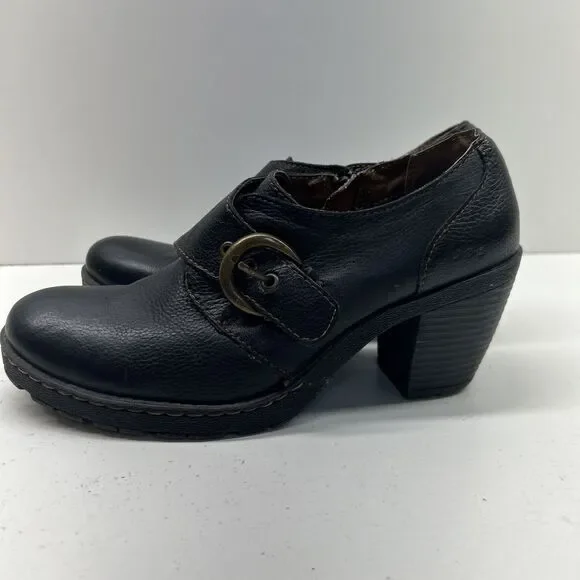 BOC Born Concept Womens 7.5 Women Black Leather Ankle Bootie Shoe Block Heel Zip - Picture 4 of 9